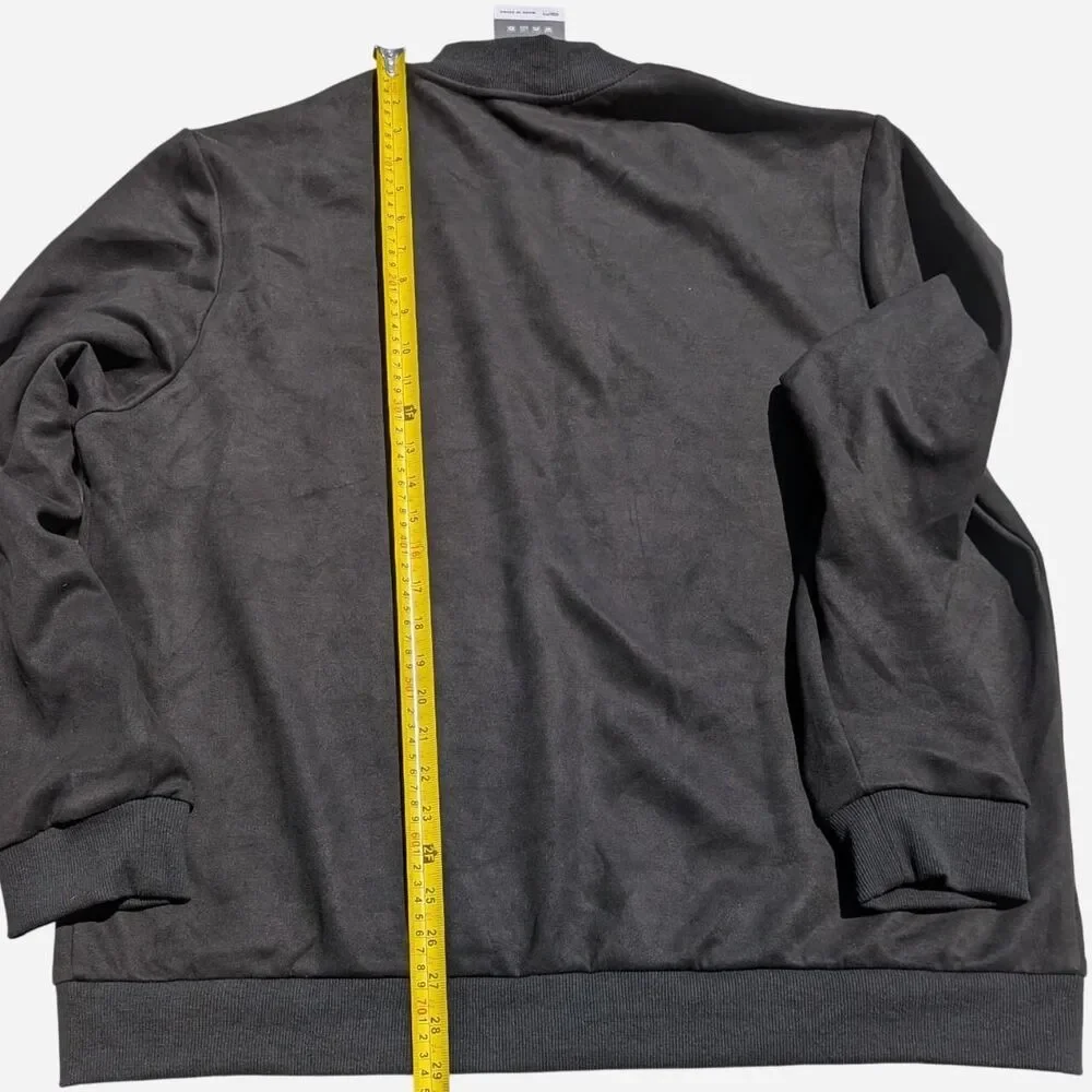 Giruns Men Casual Varsity Vintage Faux Suede Bomber Jacket Lightweight Black 2XL